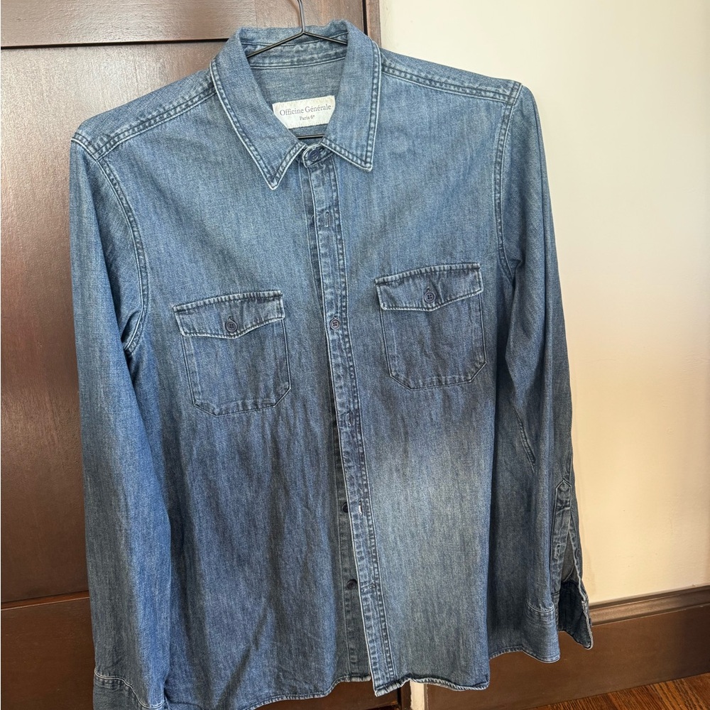 Officine Generale Blue Denim Button Down Shirt